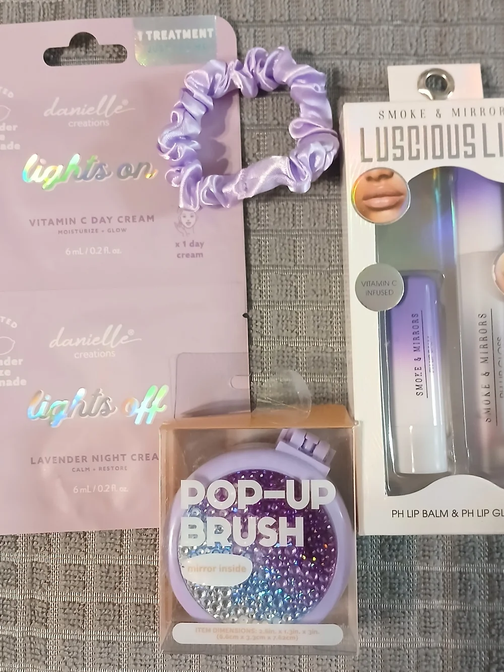 Self Care Lilac Makeup Bag with White Chenille 'STUFF' Patch